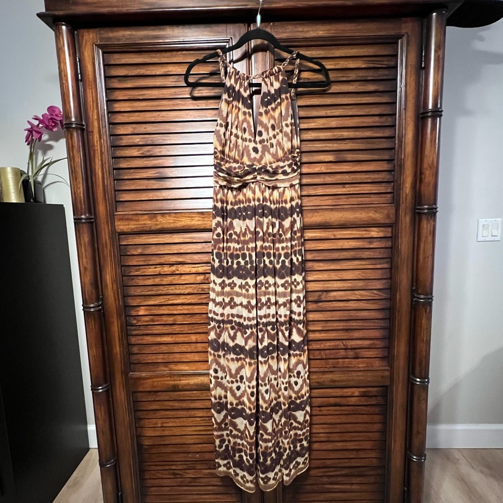 London Times Spaghetti Strap, Key Hole V Neck, Floral Animal Print, Maxi Dress 8